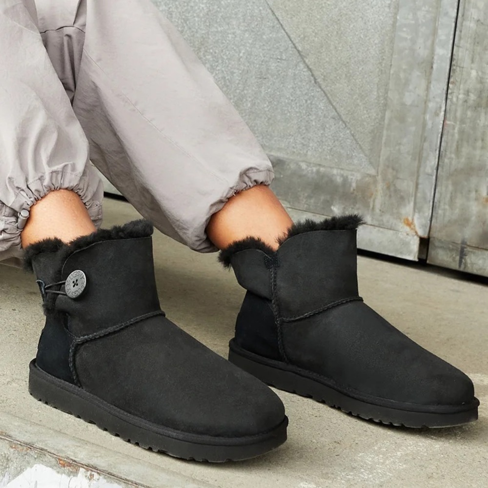 Womens UGG® Mini Bailey Button Boot - Black